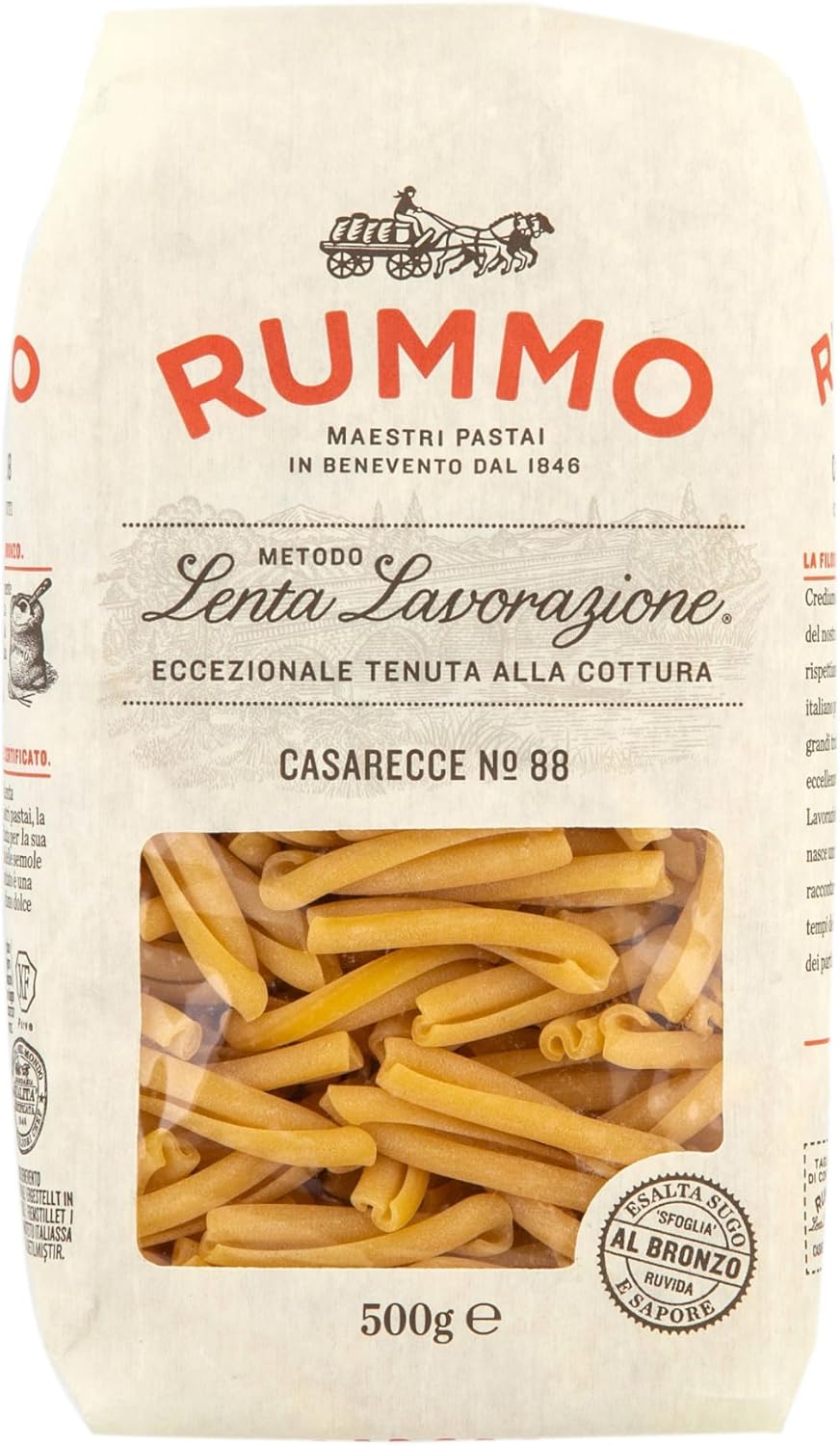 Rummo Casarecce No.88 - Artisan Italian Pasta, Ideal for Capturing Rich Sauces, 500g (Pack of 1)
