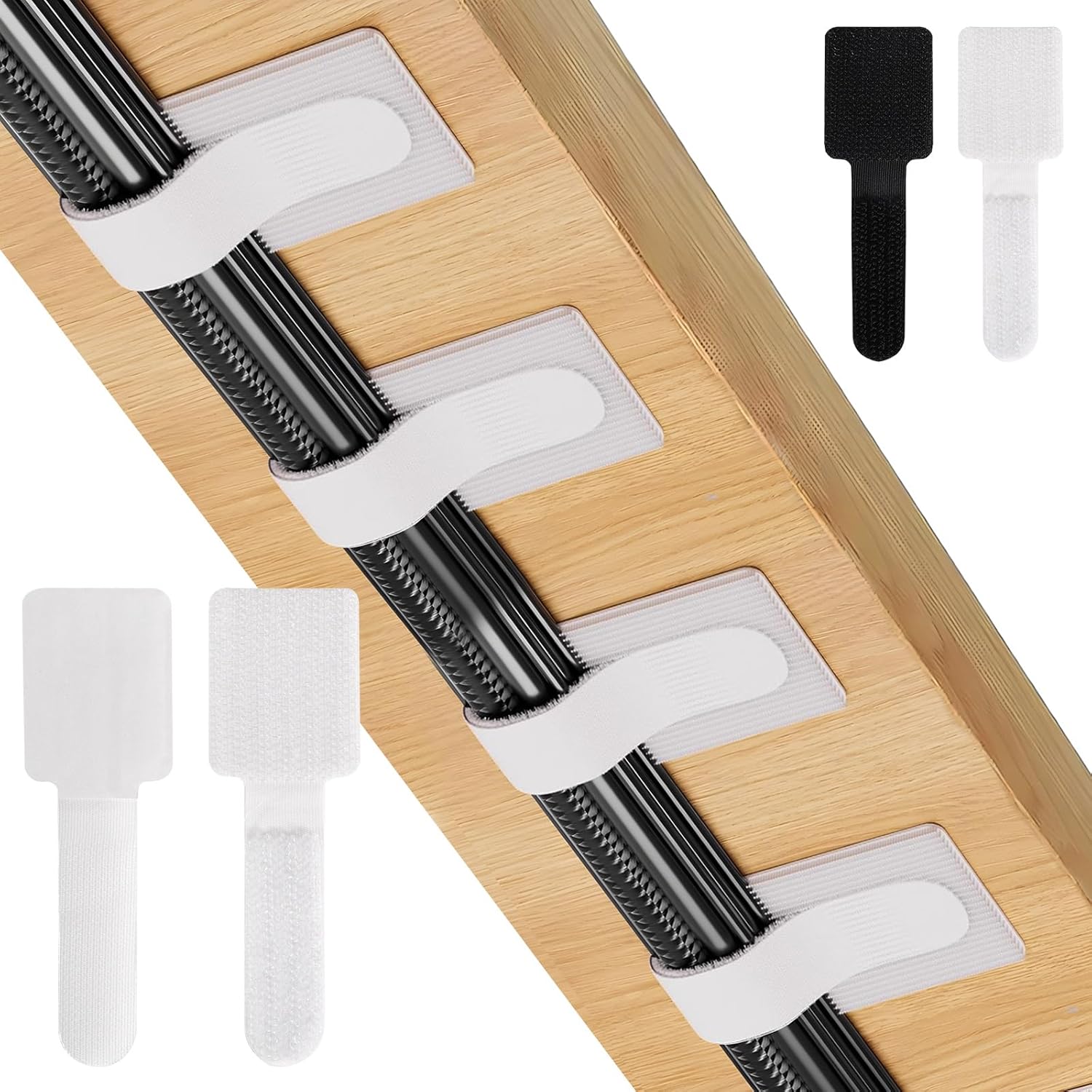 50-Pack Reusable Self-Adhesive Cable Ties cable management Adjustable Hook & Loop Straps for Organizing Data Cables, Wires, Headphones Under-Table Cord Management for Home, Office,