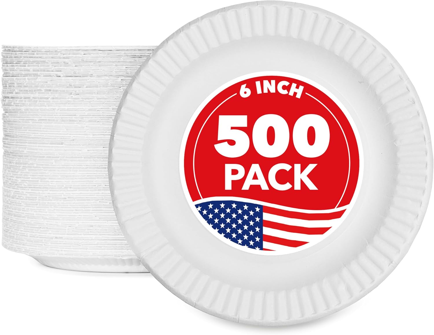 Stock Your Home 6-Inch Paper Plates Uncoated, Everyday Disposable Dessert Plates 6" Paper Plate Bulk, White, 500 Count