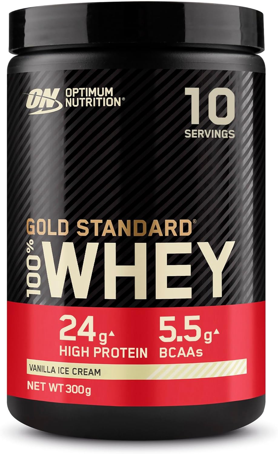 Optimum Nutrition Gold Standard 100% Whey Muscle Building and Recovery Protein Powder with Naturally Occurring Glutamine and BCAA Amino Acids, Vanilla Ice Cream Flavour, 10 Servings, 300g