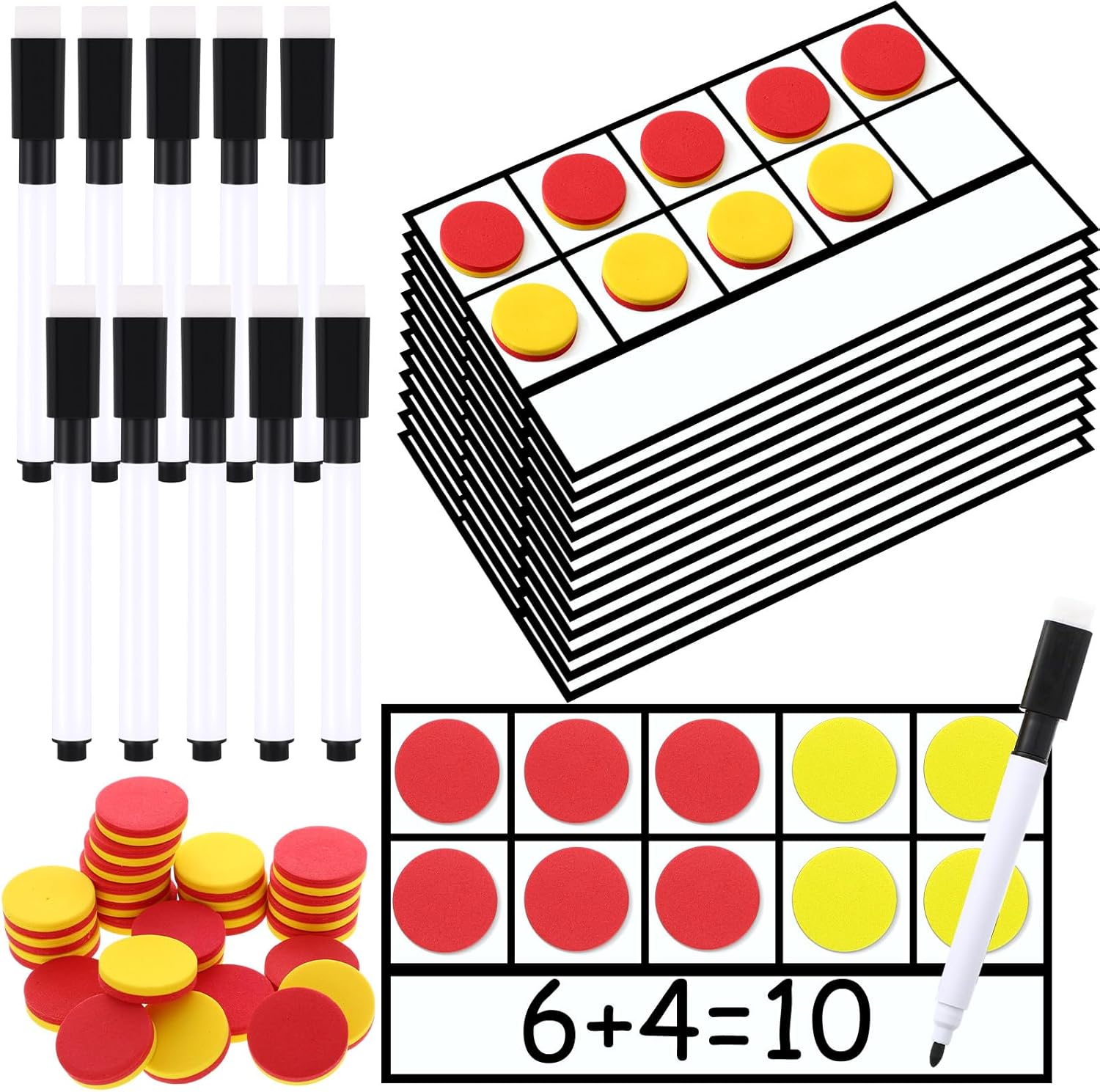 Ireer 12 Sets Magnetic Ten Frame Set, Math Counters Bulk for Classroom Early Math Manipulatives Kit for Home, Kindergarten and Elementary Teachers