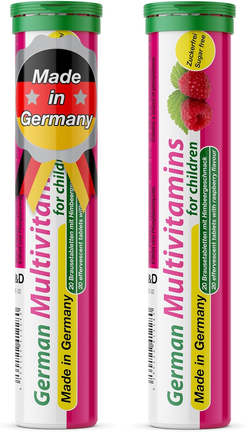Multivitamin for Children - 2 x 20 effervescent Tablets - Raspberry Flavor - T&D Pharma German Multivitamin for Children - Made in Germany