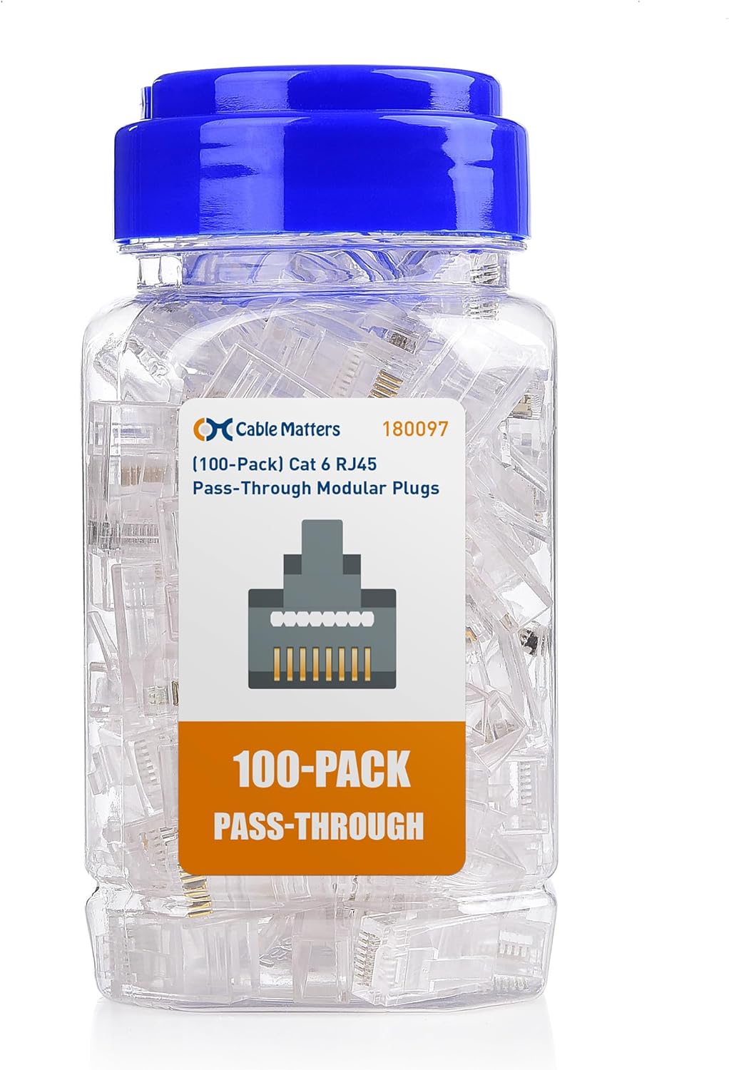 Cable Matters 100-Pack Cat 6 Pass Through RJ45 Connectors (RJ45 Pass Through Connectors / Cat6 Connector) for Solid or Stranded UTP Ethernet Cable