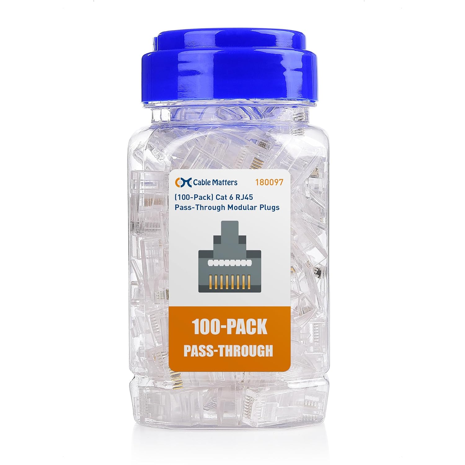 Cable Matters 100-Pack Cat 6 Pass Through RJ45 Connectors (Cat 6 Ends / Cat6 Connector / RJ45 Modular Plugs/Ethernet Plugs/Network Connector) for Solid or Stranded UTP Ethernet Cable