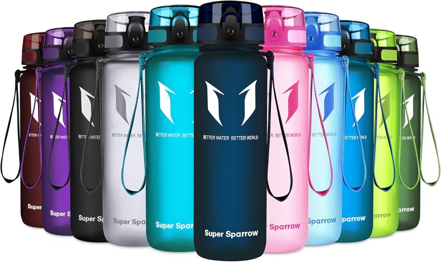 Super Sparrow Sports Water Bottle - 350ml & 500ml & 750ml & 1000ml - Non-Toxic BPA Free & Eco-Friendly Tritan Co-Polyester Plastic - For Running, Gym, Yoga, Outdoors and Camping
