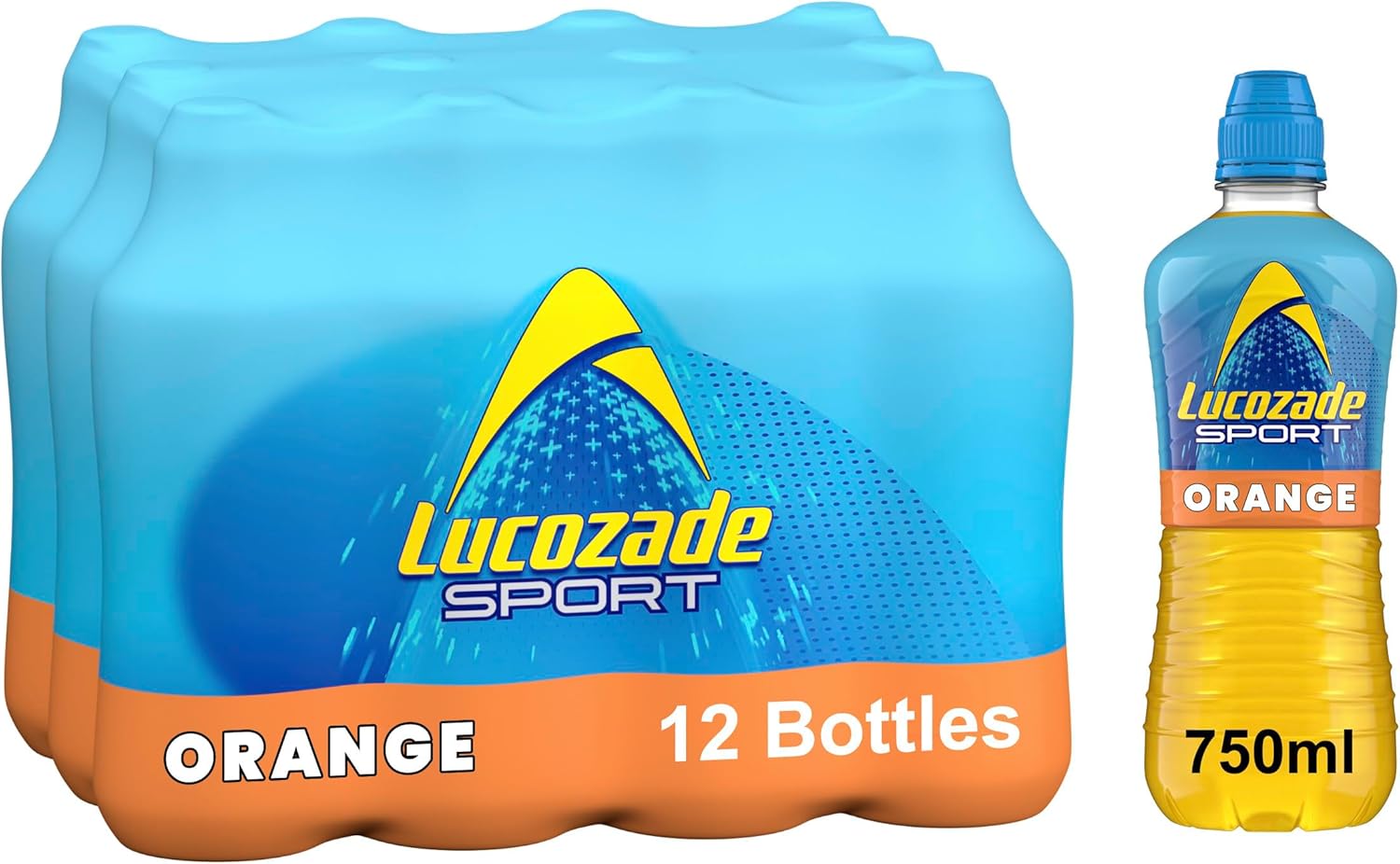 Lucozade Sport Isotonic Drink Orange Flavour with Sugars and Sweetener - 750ml |Pack of 12