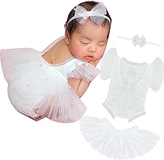 M&G House White/Pink Lace Newborn Photography Outfits Girl Newborn Photography Props Newborn Girl Pearl Lace Christmas Gift