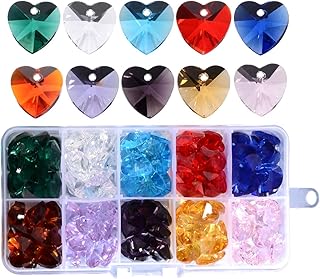 100pcs Crystal Heart Shaped Beads - LONGWIN 14mm Multicolor Glass Spacer Beads for Necklaces, Bracelets, Earring with Storage Box