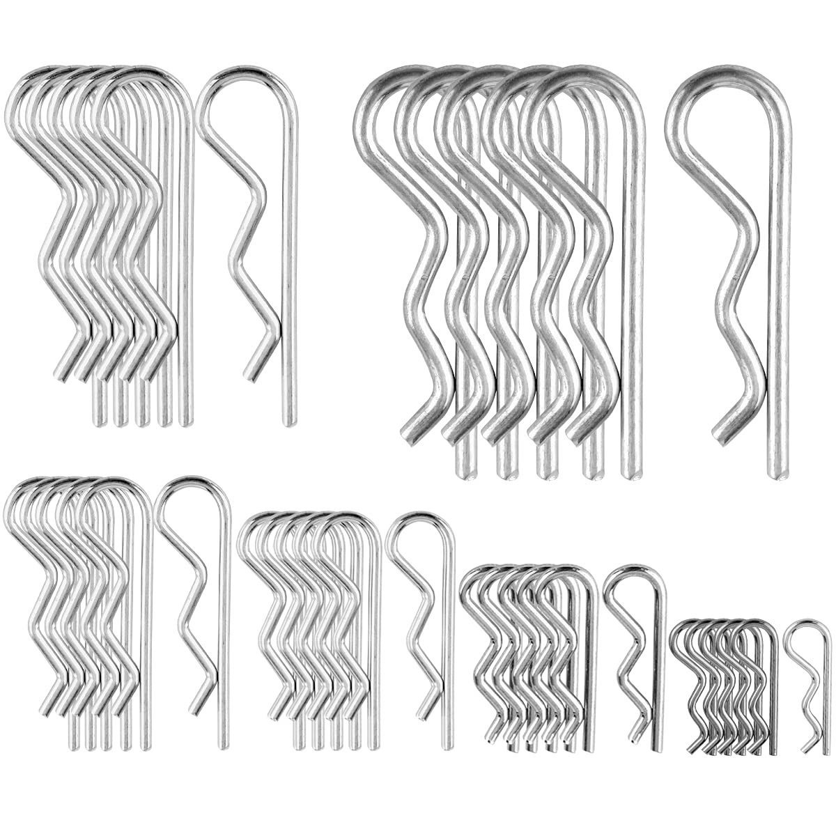 36Pcs Cotter Pins Assortment Kit, R Clips, Split Pin, Hitch Cotter Pins for Farm Trucks, Cars, Tractors Lawn and Garden Equipment, Carbon Steel with Zinc Plated
