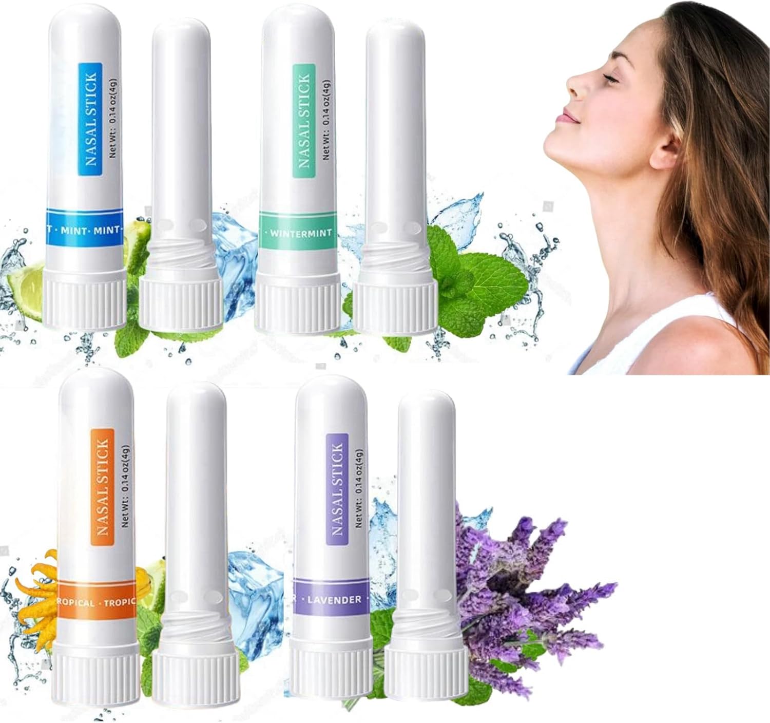 4pcs Nasal Stick,Nasal Inhaler Stick,Natural Nasal Inhaler,Nose Inhaler,Refreshing Mints Oils Blocked Nose Relief Stick,Blocked Nose Relief,Portable Nasal Congestion Inhaler,Nasal Congestion Relief