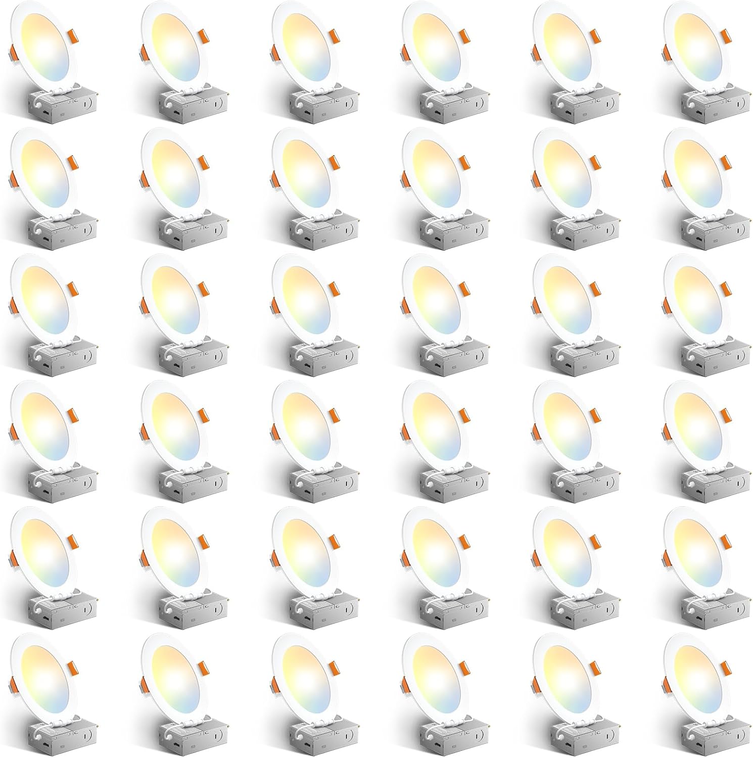 Amico 36 Pack 6 Inch 5CCT Ultra-Thin LED Recessed Ceiling Light with Junction Box, 2700K/3000K/3500K/4000K/5000K Selectable, 12W Eqv 110W, Dimmable Can-Killer Downlight, 1050LM Brightness - ETL&FCC