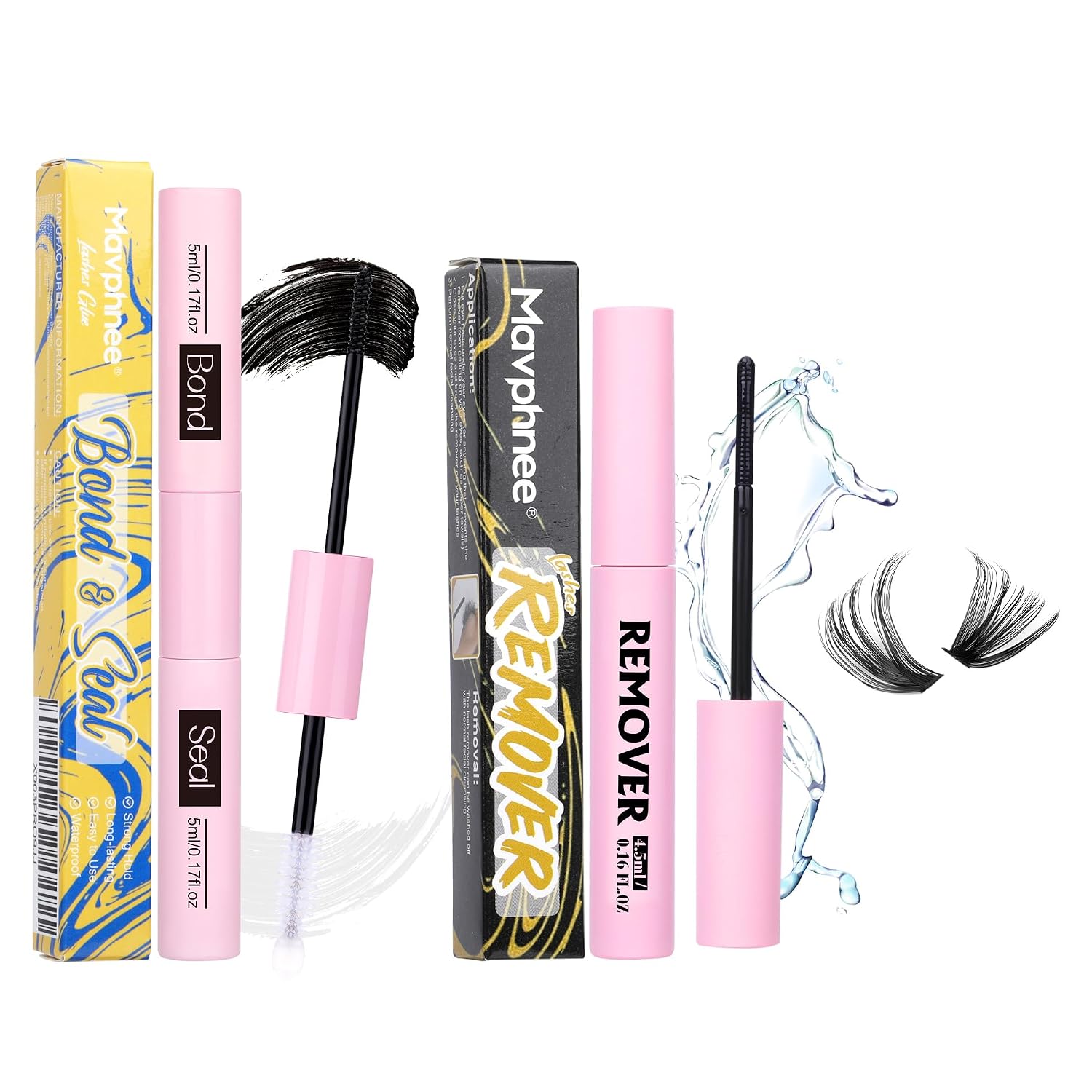 Mavphnee Lash Bond and Seal Kit - Waterproof Cluster Lashes Glue with Strong Hold Eyelash Adhesive and Remover for DIY Eyelash Extensions