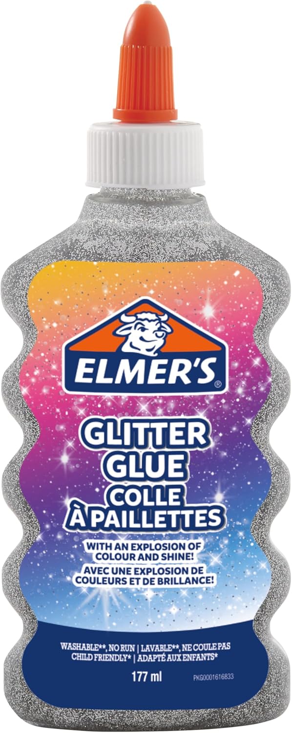 Elmer's PVA Glitter Glue | Silver | 177 mL | Washable & Kid Friendly | Great for Arts & Crafts Projects