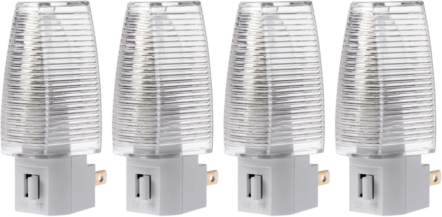 Plug in Night Light with Manual On/Off Switch for Hallway, Kid’s Bedroom, Stairways – Includes 4W Bulb | 4 Pack