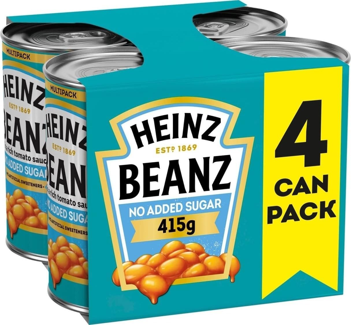 Heinz No Added Sugar Baked Beans in a Rich Tomato Sauce 4 x 415g