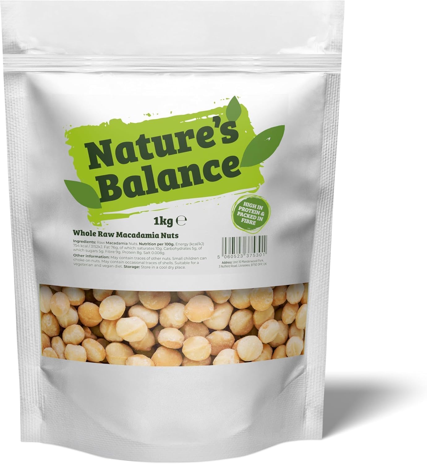 Natures Balance Macadamia Nuts 1kg - Whole Raw Unsalted Nut | High Protein Snack Food | Vegan Snacks