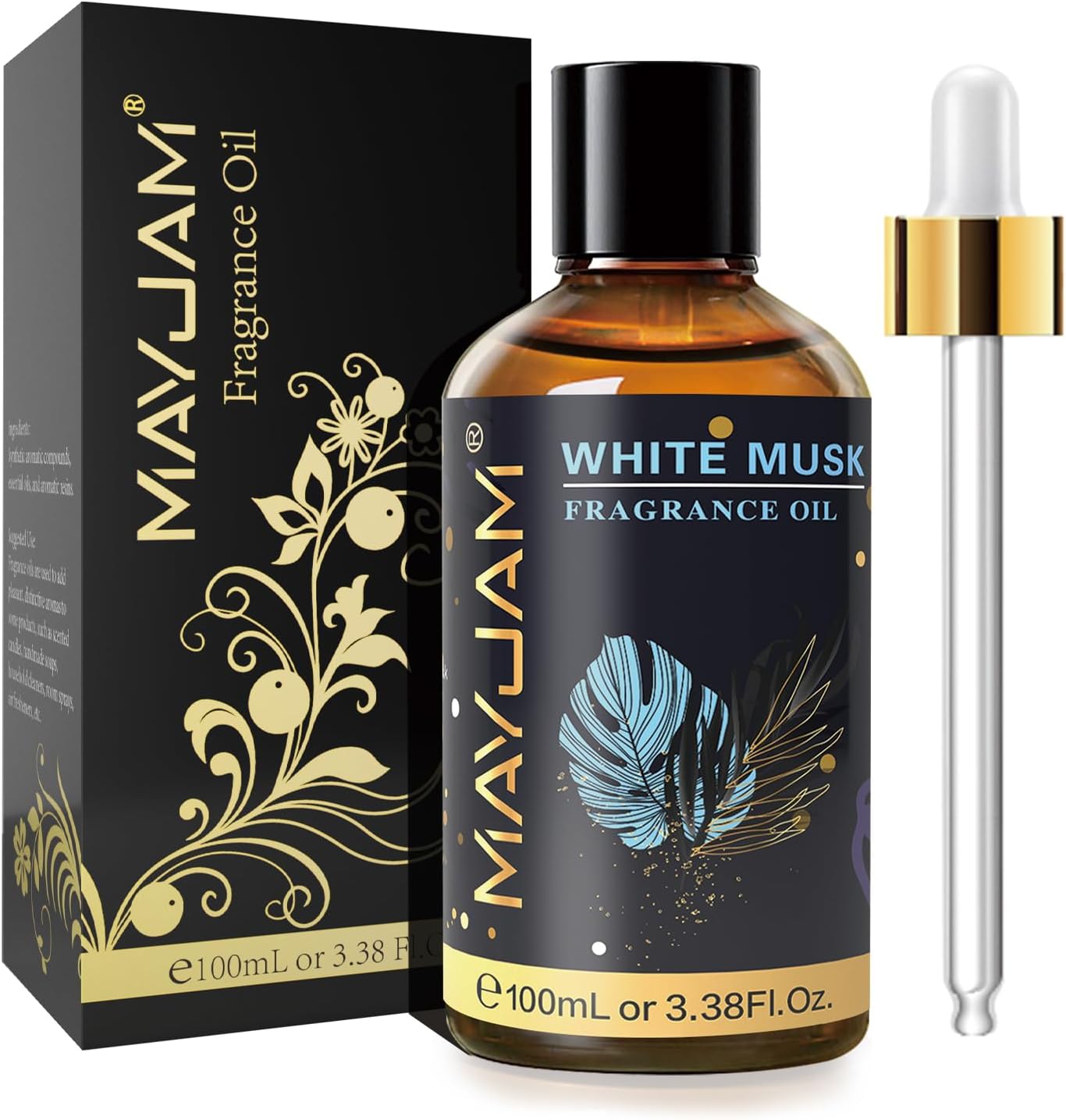 MAYJAM Fragrance Oil, 100ML White Musk Aromatherapy Oil, with Glass Dropper, Diffuser Oil for Making Candle, Soap, Bath Bombs
