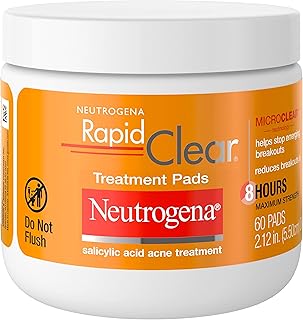 Neutrogena Rapid Clear Maximum Strength Acne Face Pads, for Acne Prone Skin, Salicylic Acid Treatment to Help Fight Breakouts, Oil-Free Facial Cleansing Pads with 2% Salicylic Acid Treatment, 60 Count