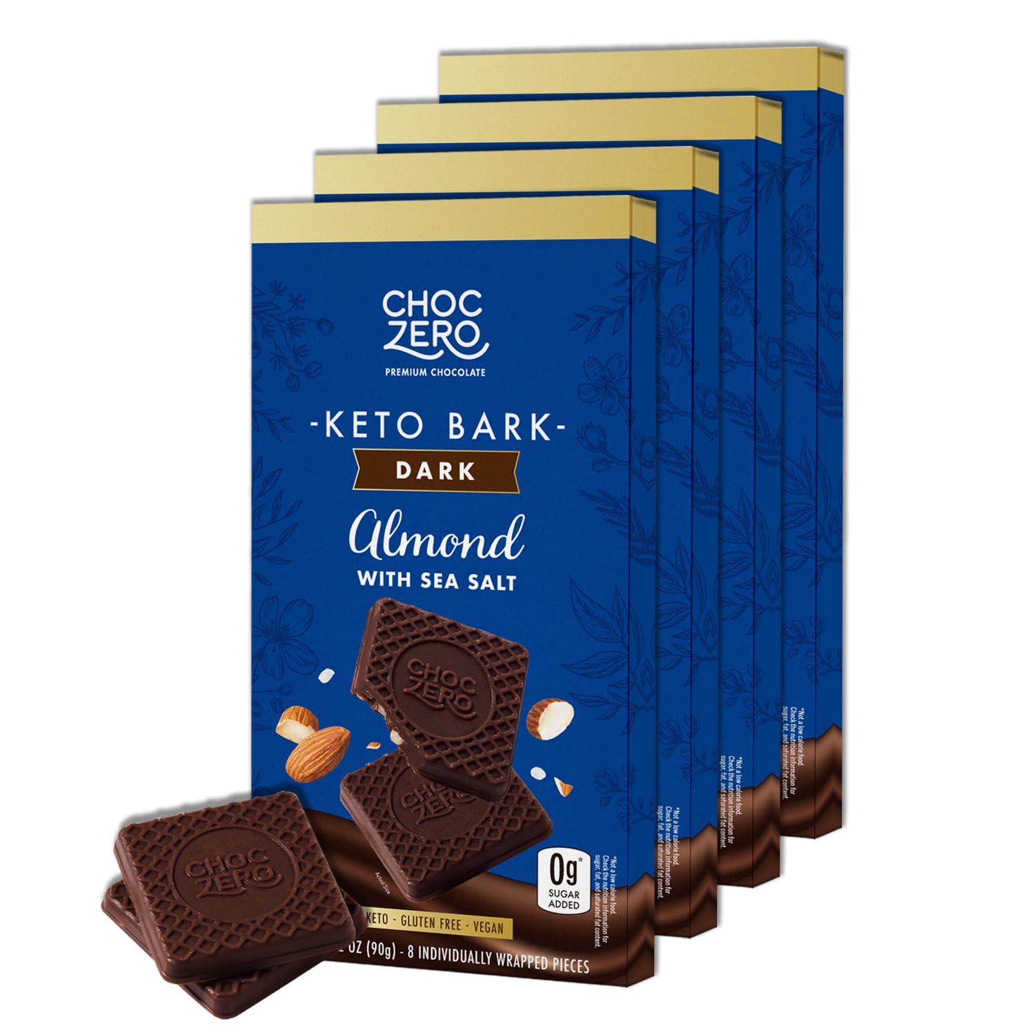 ChocZero Sugar Free Dark Chocolate Almond Bark with Sea Salt, Vegan, 4 Pack