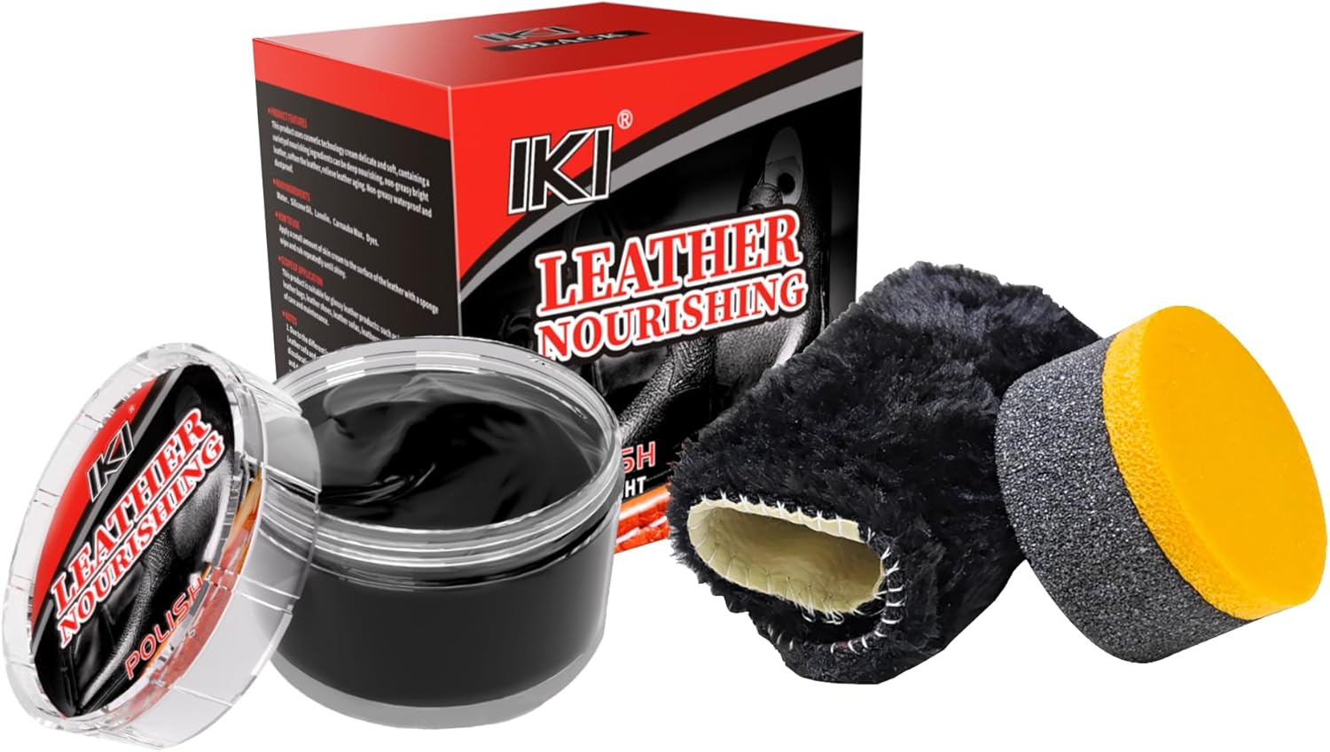 IKI Shoe Polish for Leather - Shoe Shine Kit with Sponge, Applicator - 3.17 Oz Nourish Shoe Cream for Boots and Shoes