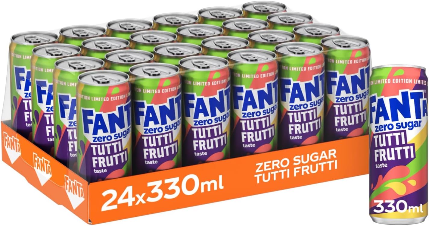 Tutti Frutti Zero Sugar Limited Edition 250ml Cans Refreshing Fruity Fizzy Drink, No Added Sugar, Sharing (12 Cans x 250ml, Tutti Frutti)