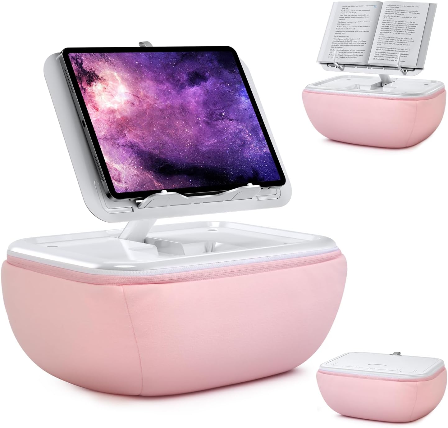 elitehood Tablet Pillow Stand, Foldable iPad Stand for Lap, Adjustable Book Bed Holder for Reading, Pillow Pad for 4.7"-15.6" Tablets, iPad Pro 11, 13, Air, Kindle, Galaxy Tab, Books, Pink