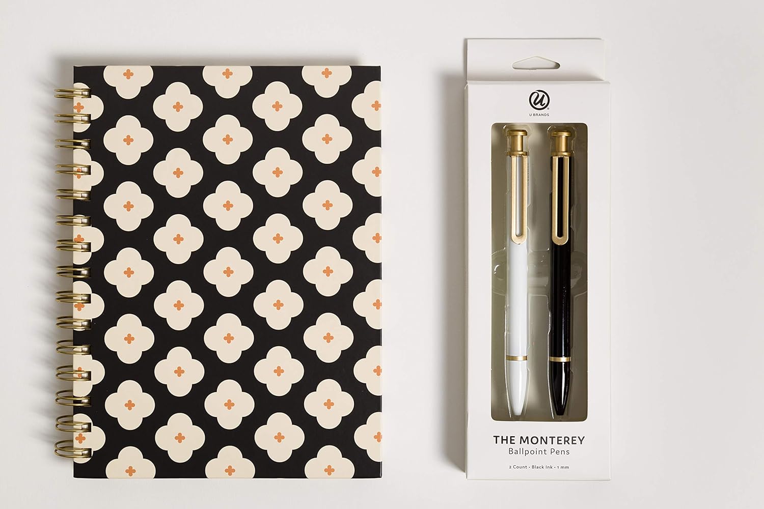 U Brands Abstract Terracotta Floral Spiral Journal with 2 Ballpoint Pens