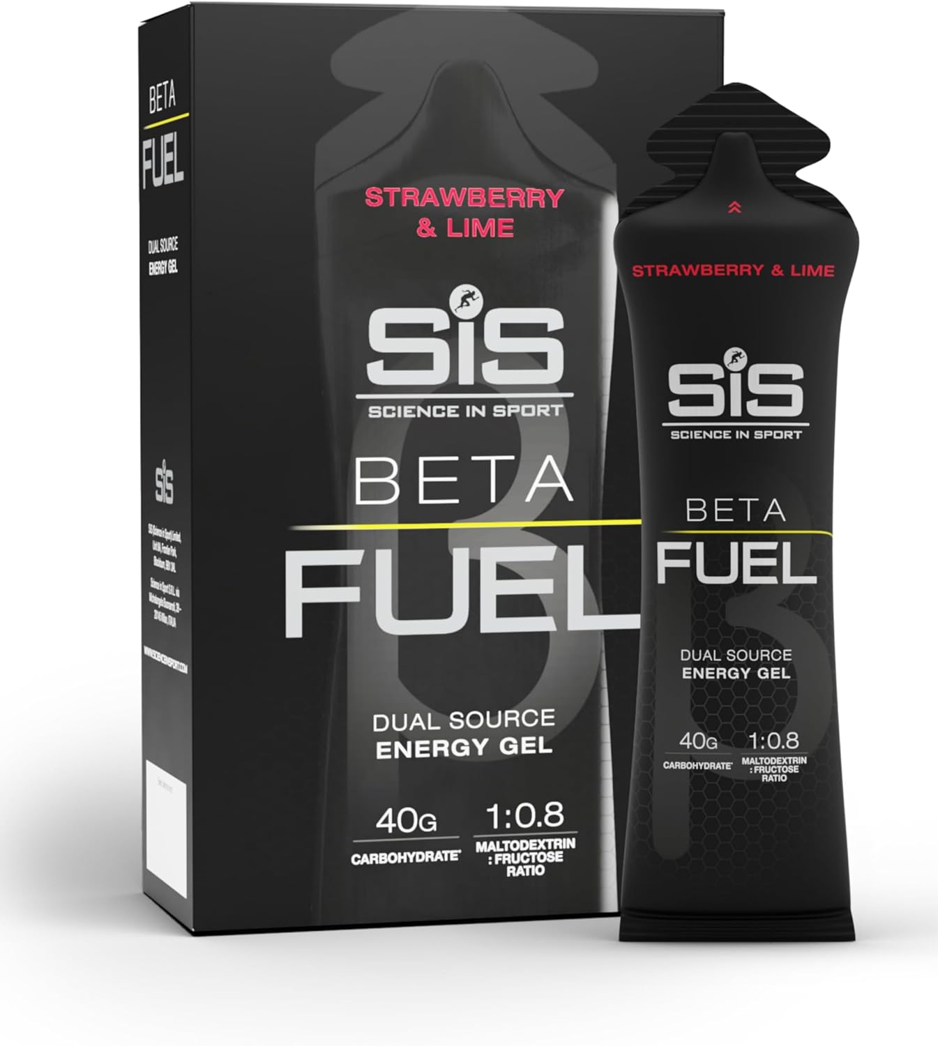 Science in Sport Beta Fuel Gels Dual Source Energy Gel, Strawberry and Lime Flavour, 40 g of Carbs Per Pack, 60 ml Pack (6 Pack)