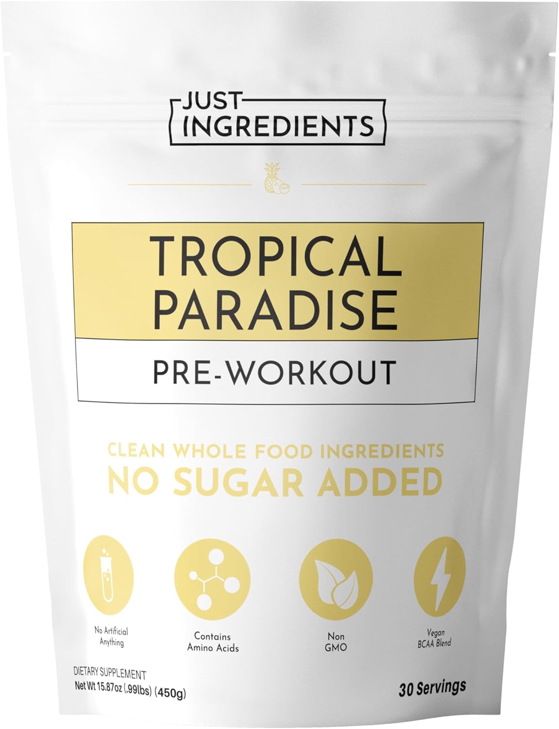 JUST INGREDIENTS Pre-Workout Tropical Paradise | 30 Servings | Natural Ingredients | Gluten-Free, No Artificial Sweeteners or Preservatives | Supports Energy and Endurance