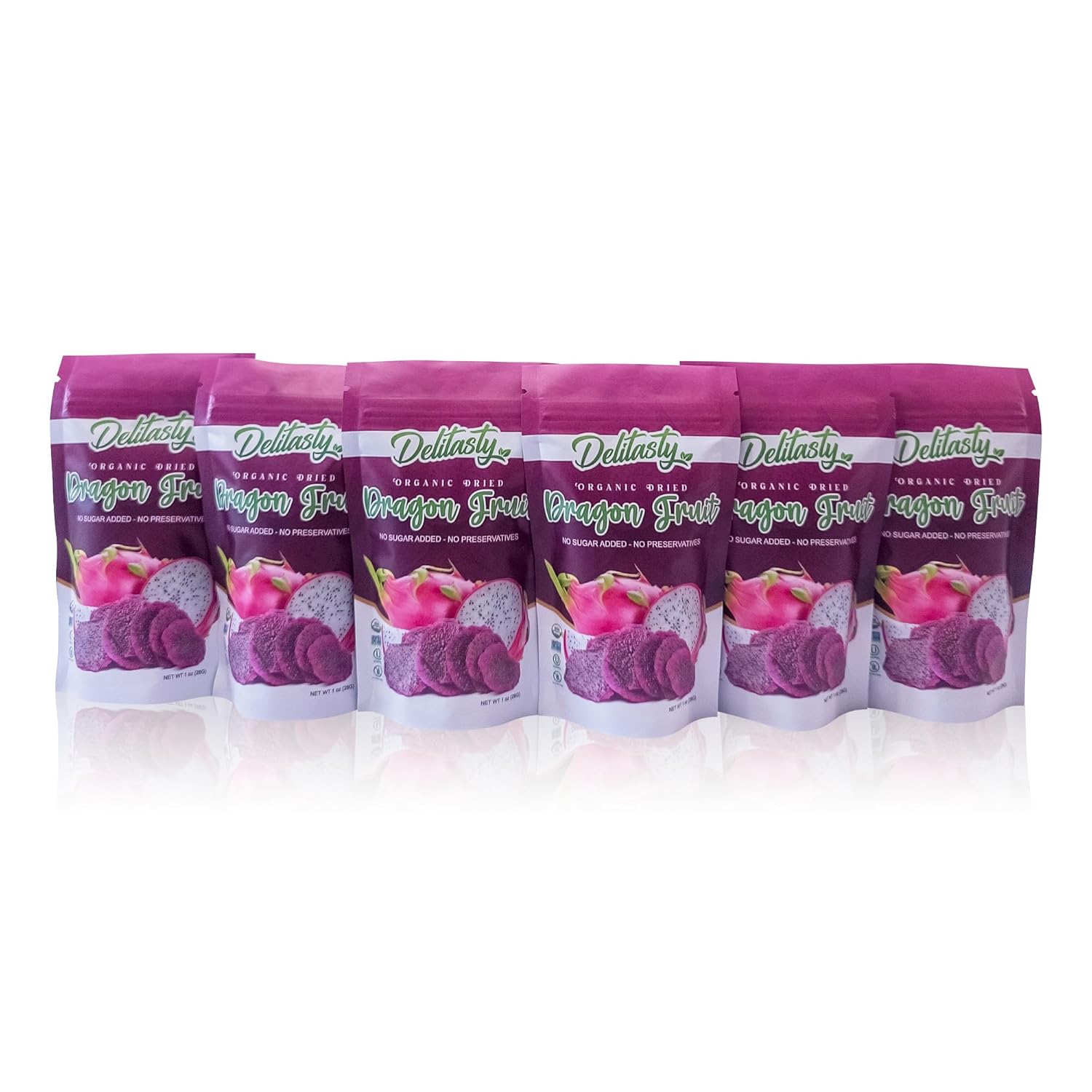 Dried Dragon Fruit Organic Slices-Dried Fruit No Sugar Added-Dehydrated Dragon Fruit for Drinks-Dragonfruit- 6Pack-1oz each.