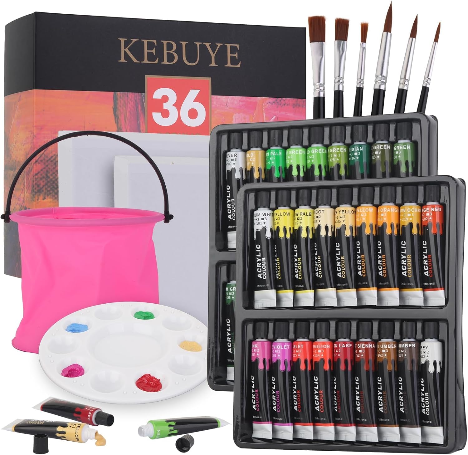 Acrylic Paint Set Art Paints - 36 Colours for Wood Canvas Model Clay Ceramic Glass Fabric - Non-Toxic Acrylics Painting Kit for Kids Adults Beginners Professional Artists - Art Supplies Outdoor Indoor