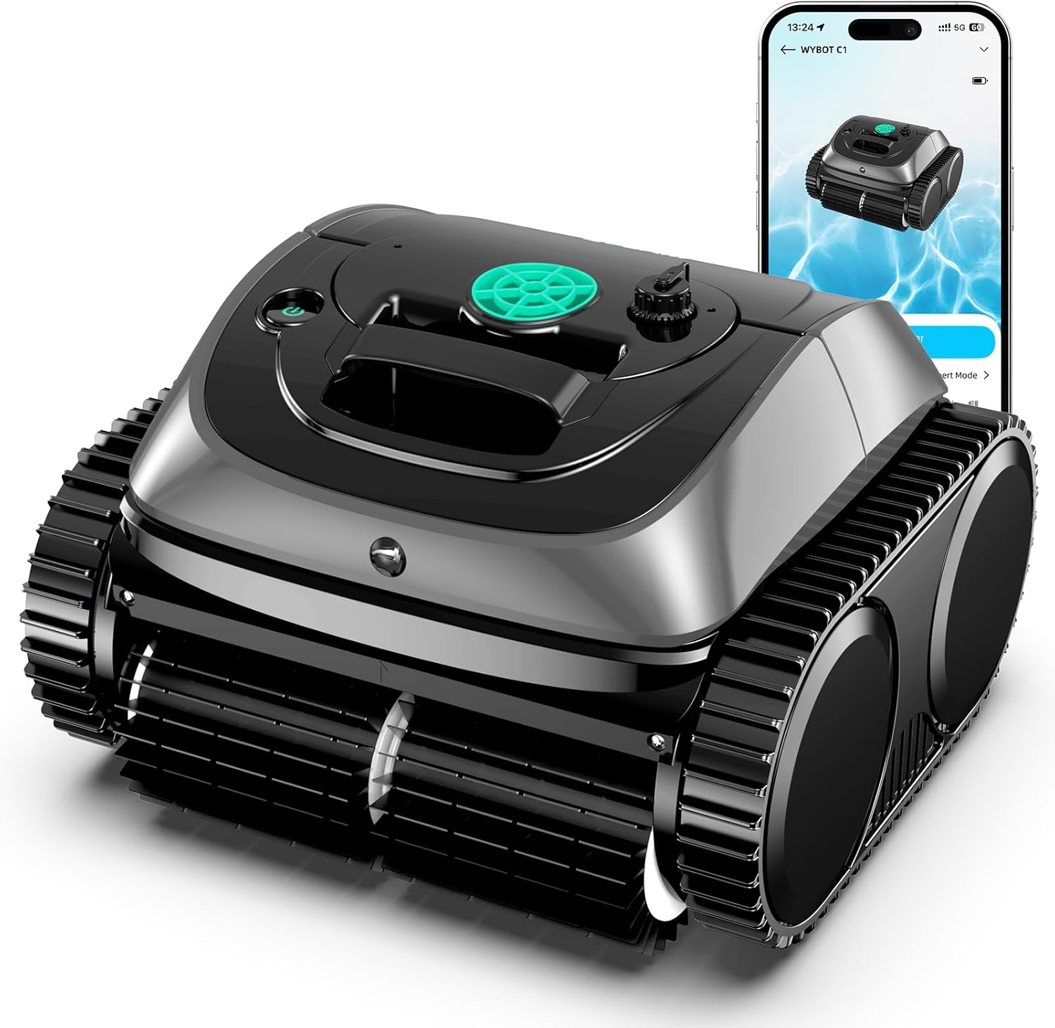 (2024 Upgrade) WYBOT C1 Robotic Pool Cleaner for In Ground Pools up to 65 FT in Length, 150mins Runtime, Cordless Pool Vaccum with Wall Climbing Function, Larger Top-Loading Filters Green