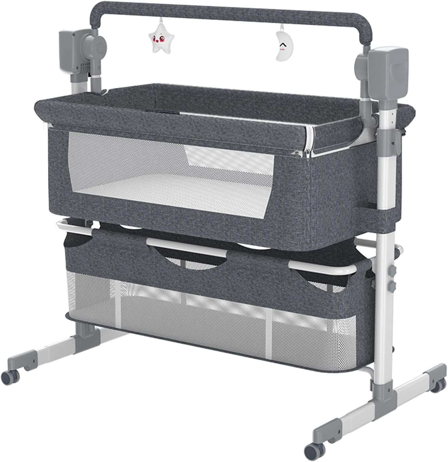 Nine point nine Electric Baby Bedside Crib, Next to Me Crib, Multifunctional Co-Sleeping Bassinet Cot, Toddler Bedside Sleeper, Foldable Convertible Cradle Bluetooth 5 Swaying Gears (601 Grey)