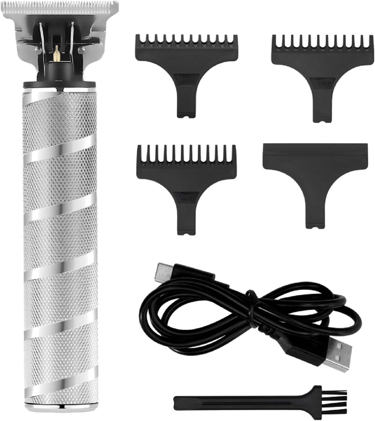 SURKER Electric Pro Li Clippers Barber Accessories Grooming Waterproof Rechargeable Cordless Close Cutting T-Blade Trimmer Hair Clippers for Men（Silver） (Silver)