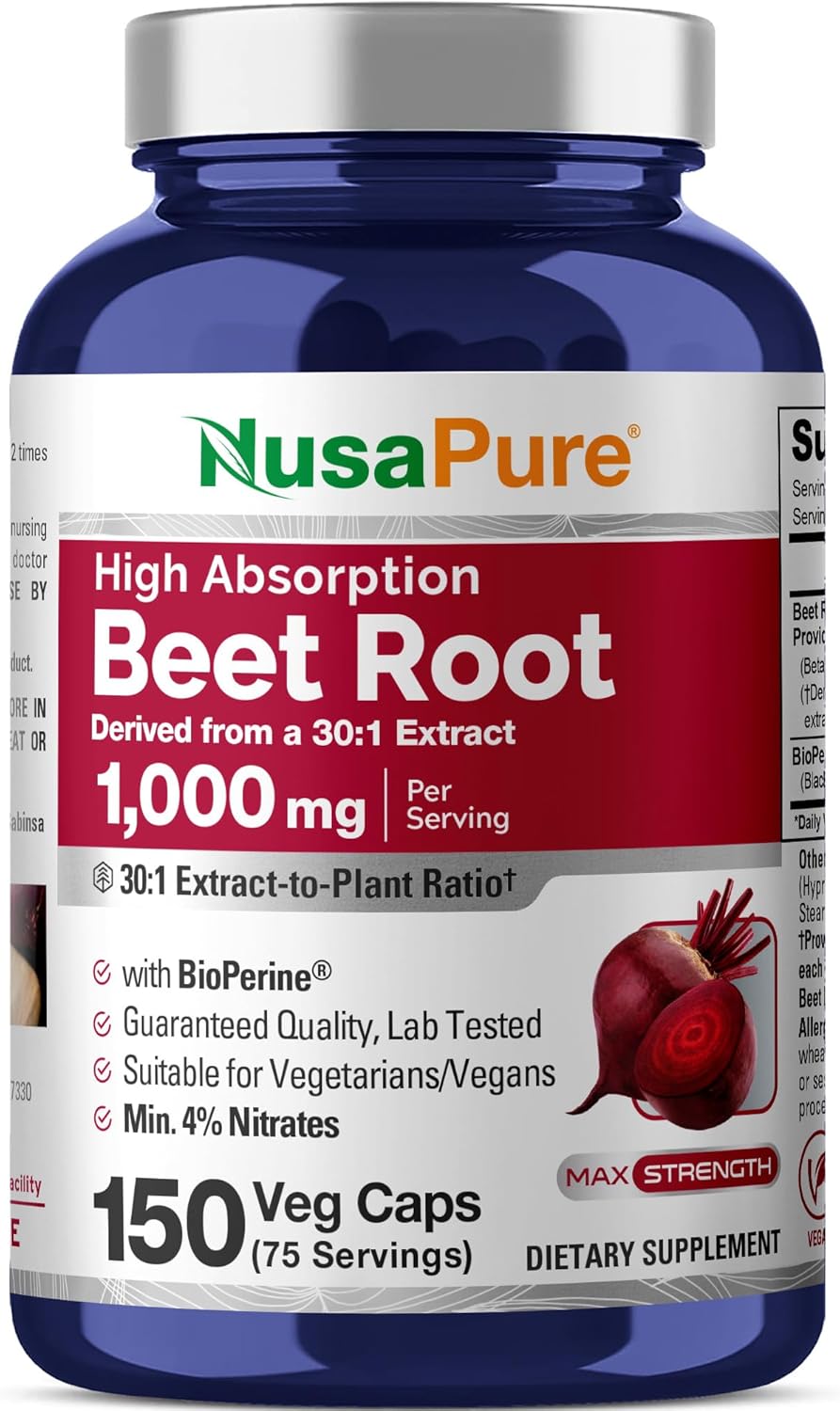 NusaPure Beet Root Capsules, 1000 mg, 150 Veg Capsules (Non-GMO, Vegan)