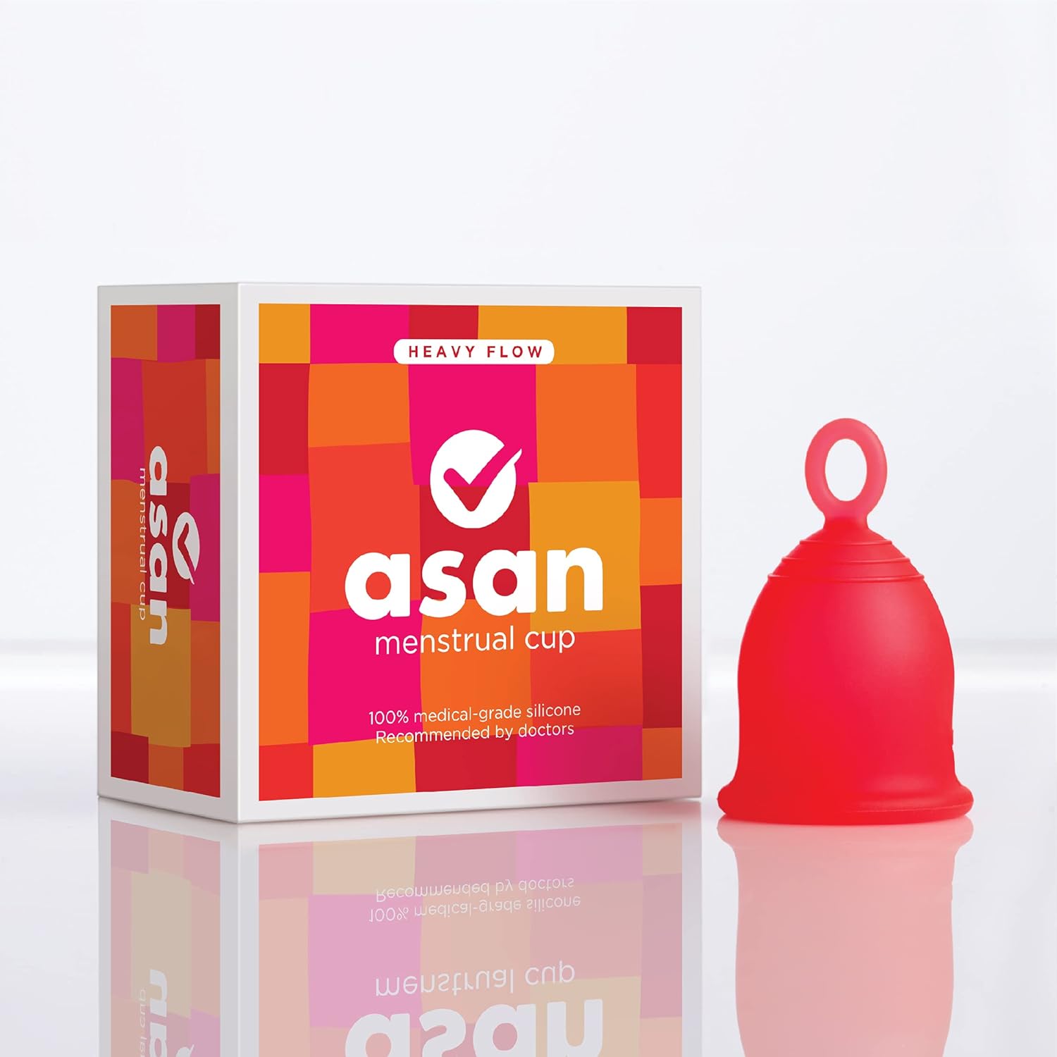 Asan Menstrual Cup - Heavy Flow | Easy Insertion & Removal with Special Ring Design | 12 Hour Leakproof Protection & Reusable | Medical Grade Silicone I Eco-Friendly Period Product & Storage Pouch