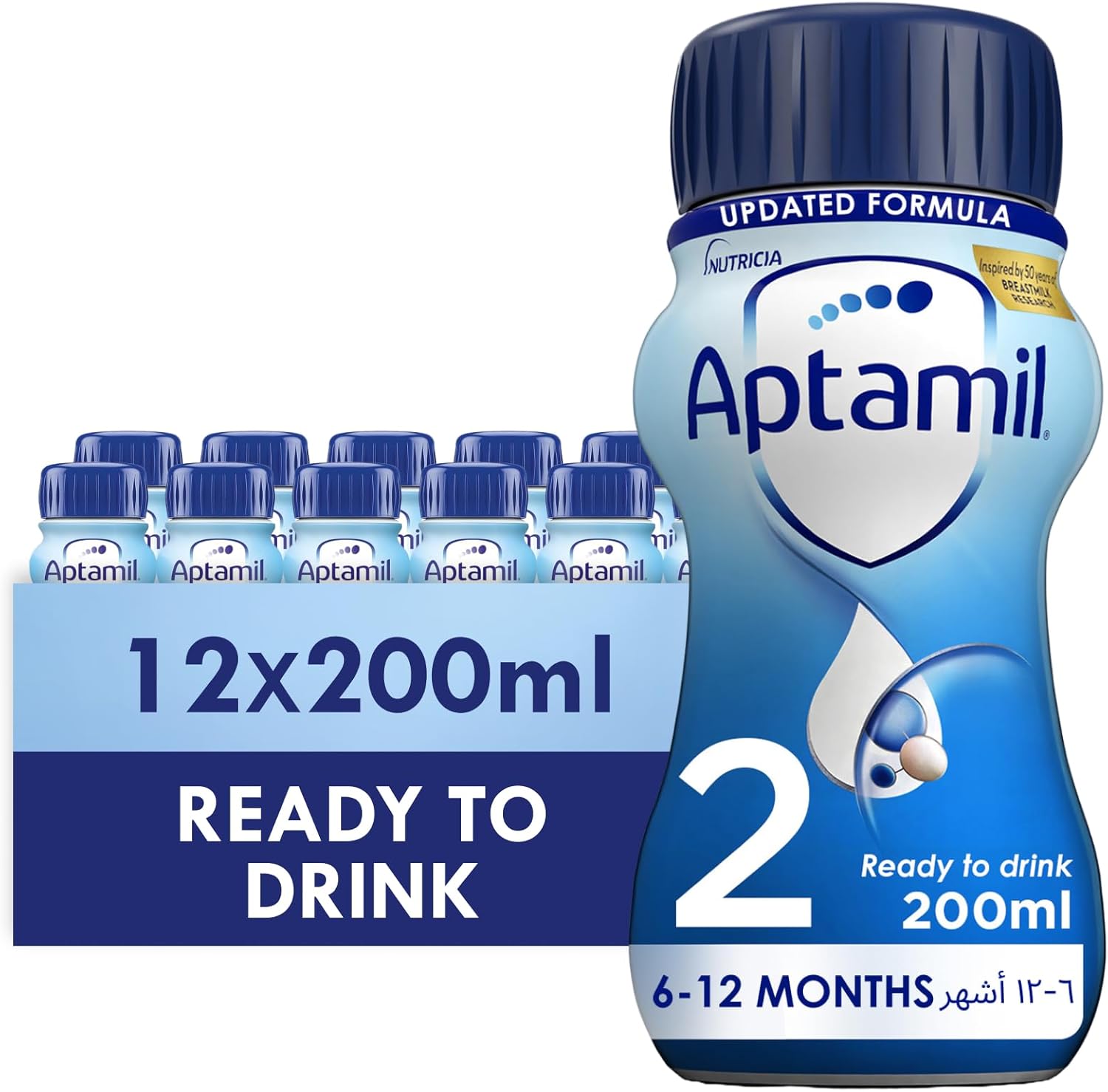 Aptamil 2 Follow On Baby Milk Ready to Use Liquid Formula, 6-12 Months, 200ml (Pack of 12)