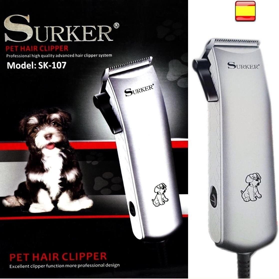 SURKER SK-107 Professional Hair Clipper for Dogs Cats and Pets with Cable, Refined Stainless Steel Blades, High Power Engine, with Accessories