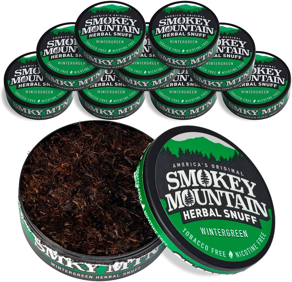 Smokey Mountain Herbal Long Cut – Wintergreen – 10 Can Box - Tobacco Free and Nicotine Free Snuff