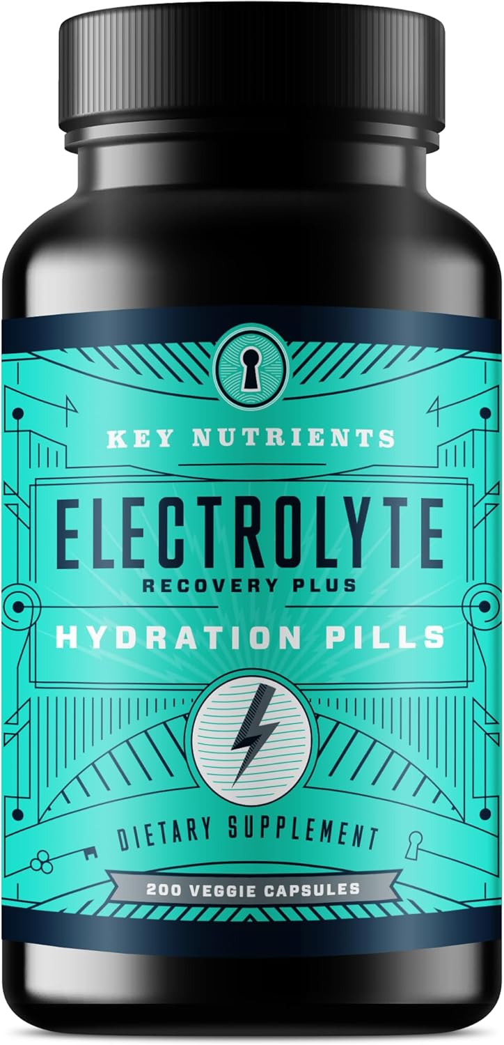 KEY NUTRIENTS Electrolyte Tablets, 200 Capsules, Salt Tablets for Dehydration, Fasting Electrolytes Tablets - Salt Pills with Electrolytes, No Sugar, Gluten Free Hydration Tablets Made in USA