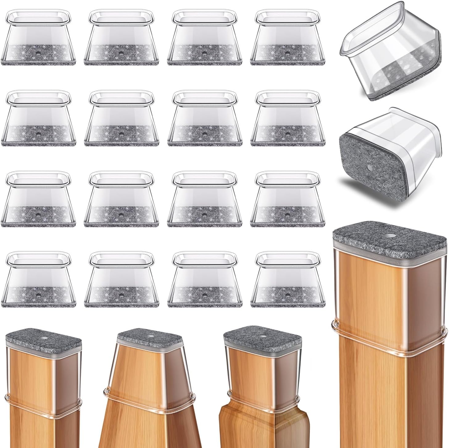 24 Pcs Chair Leg Floor Protectors Rectangle, Silicone Felt Furniture Leg Pads Caps Covers for Hardwood Floors, Fit Perimeter 3-3/4" to 4-7/8"