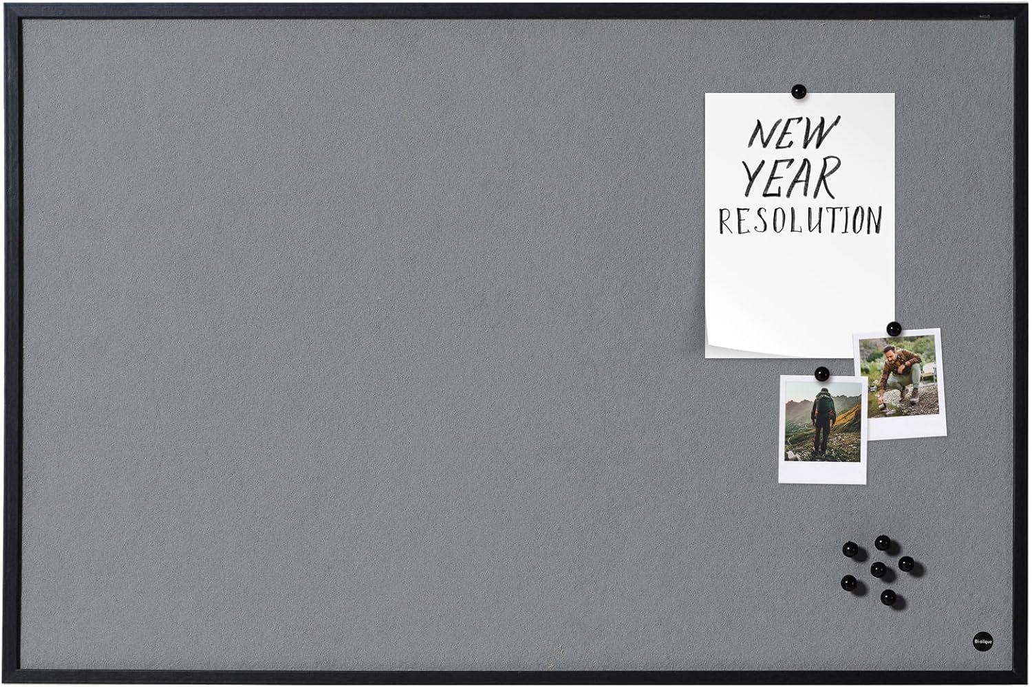 Bi-Office New Basic Grey Felt Notice Board, 89 x 59 cm, Black Pine Frame
