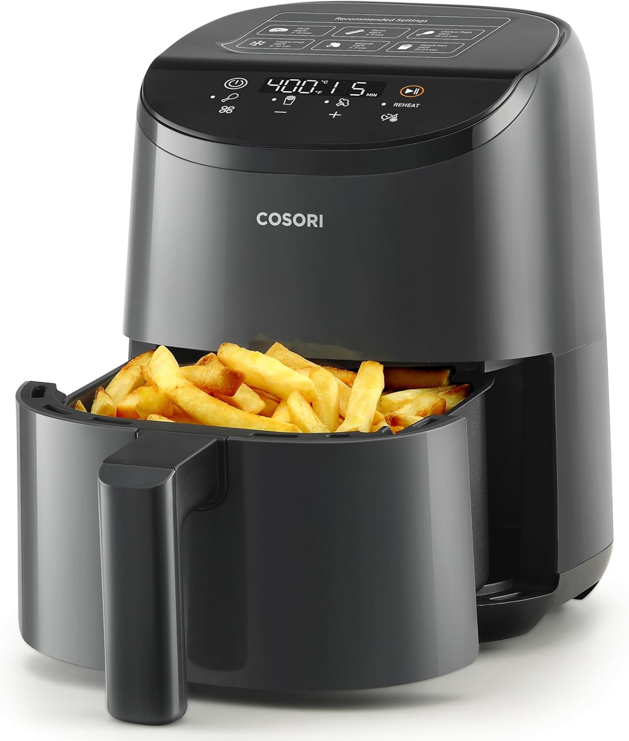 COSORI Small Air Fryer, 2L, Led Touch-control Display, 900W, 53% Faster, Nonstick and Dishwasher Safe, 30 Online Recipes, Low Noise, 97% Less Oil, Black
