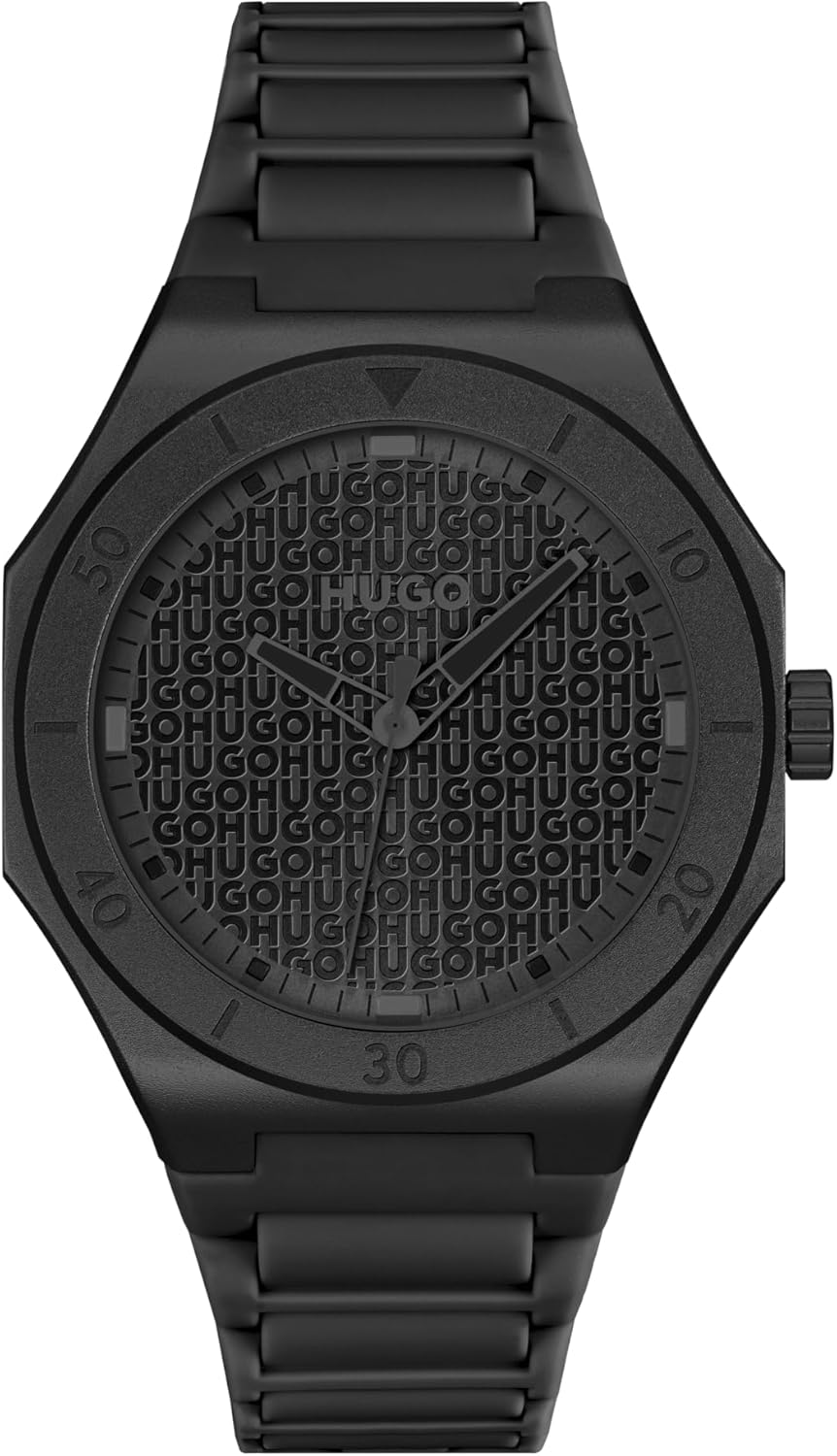 HUGO Three Hand Quartz Movement Watch for Men #Grail Light Collection with Black Silicone Bracelet - 1530396