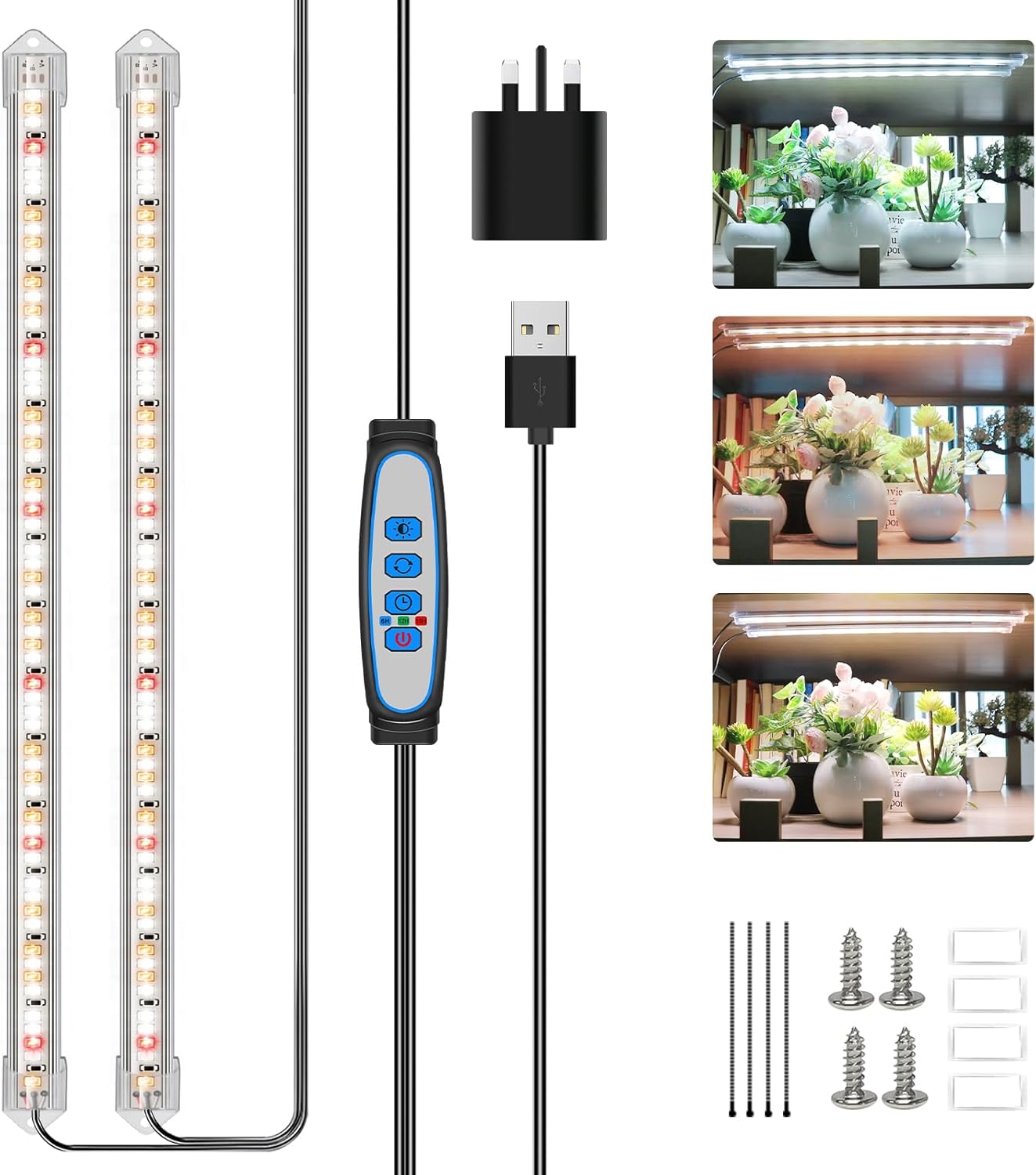 Kullsinss Grow Lights for Indoor Plants, 6000K/3000K/660nm Full Spectrum LED Plant Grow Light Strips with 10 Dimmable Levels, 3/9/12H Timer, 120 LEDs Sunlike Grow Lamp for Hydroponics Succulent