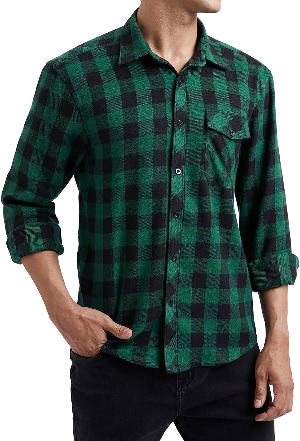HISDERN Men's Long Sleeve Casual Plaid Flannel Shirt Checked Tartan Button Down Shirts for Men S-4XL