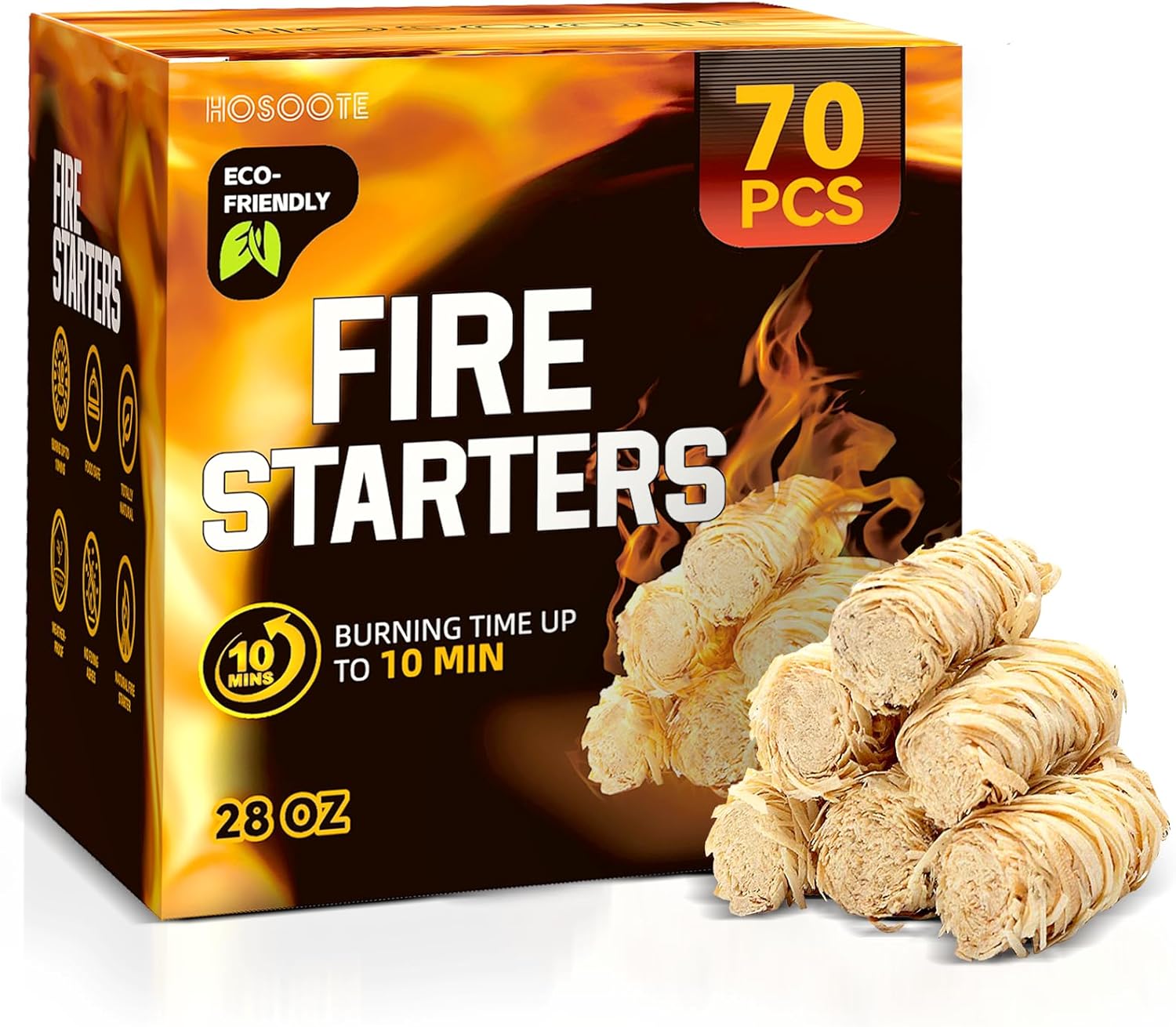 70 pcs Fire Starter - Natural Fire Starters for Fireplace, Pellet Stove & Wood, Campfires, BBQ, Pizza Oven, Fire Pit, Smoker - Fire Starters for Grill, Charcoal Fire Starter for Grill