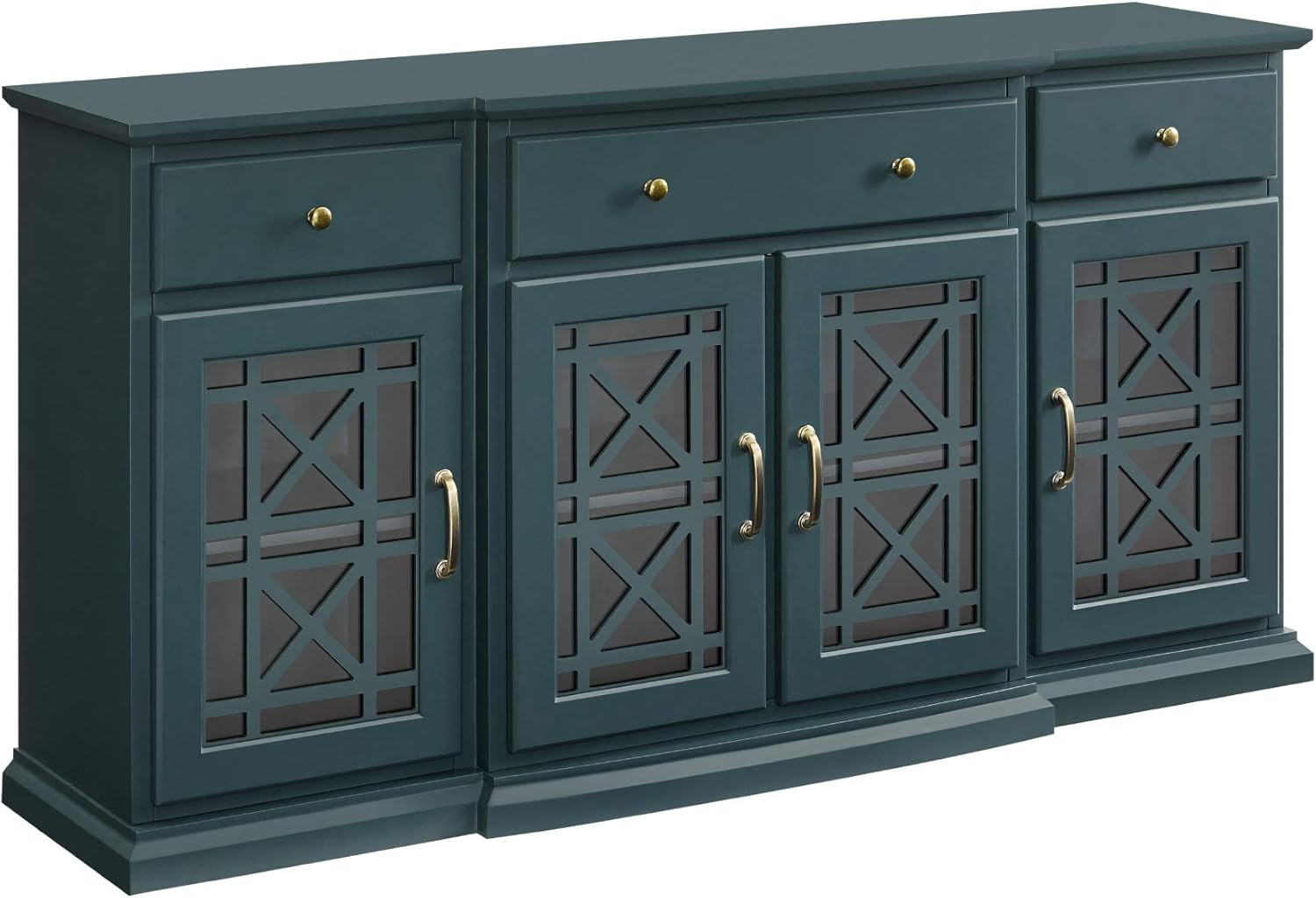 Walker Edison Modern Wood Glass Door Buffet Sideboard Living Room-Entryway Serving Storage Cabinet Doors-Dining Room Console, 60 Inch, Dark Teal