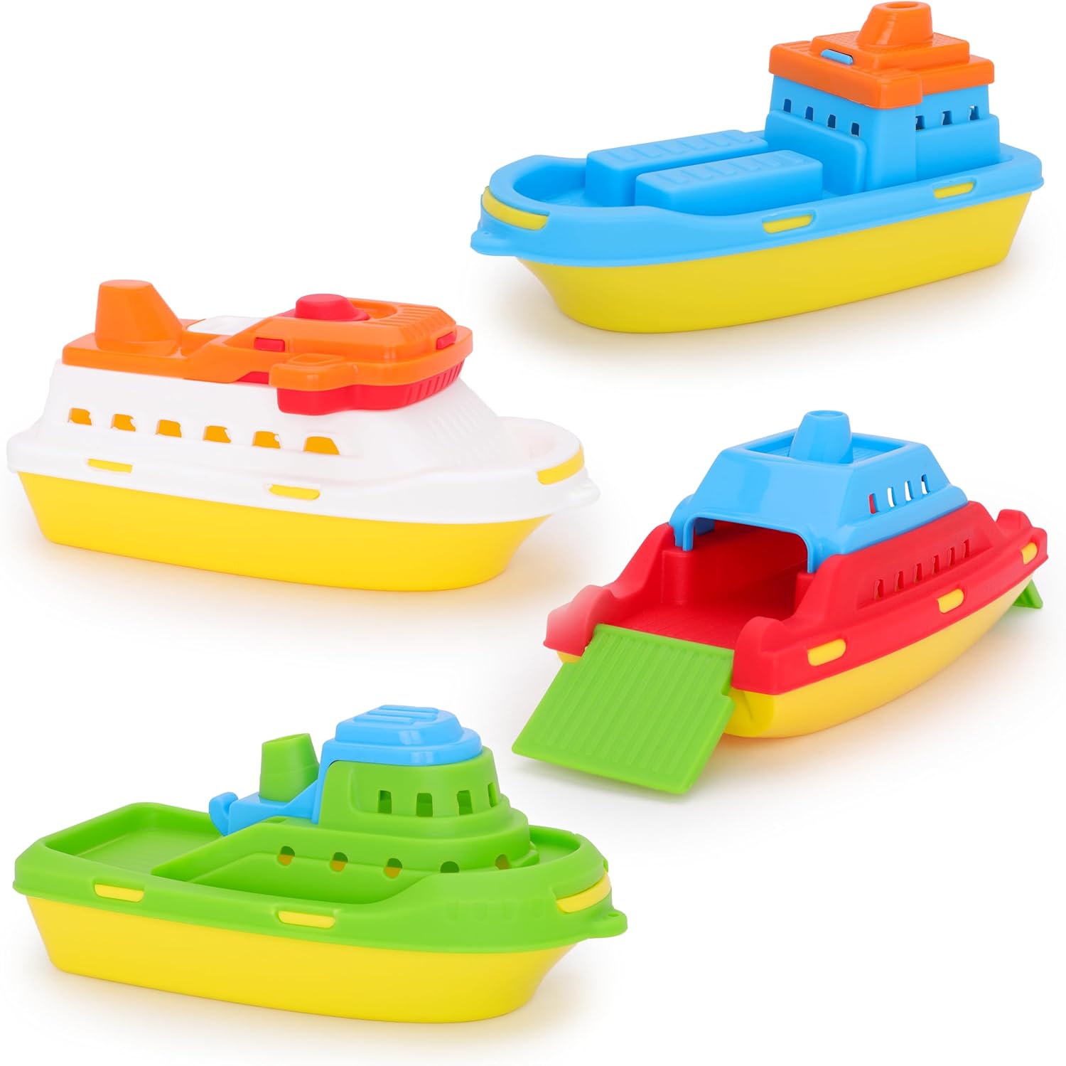 Toyland® Pack of 4 Colourful Toy Boats - Cargo, Cruise, Fishing & Container Ships - Kids Floating Water Toys - Pool & Bathtime Toy - Age 2+ Years