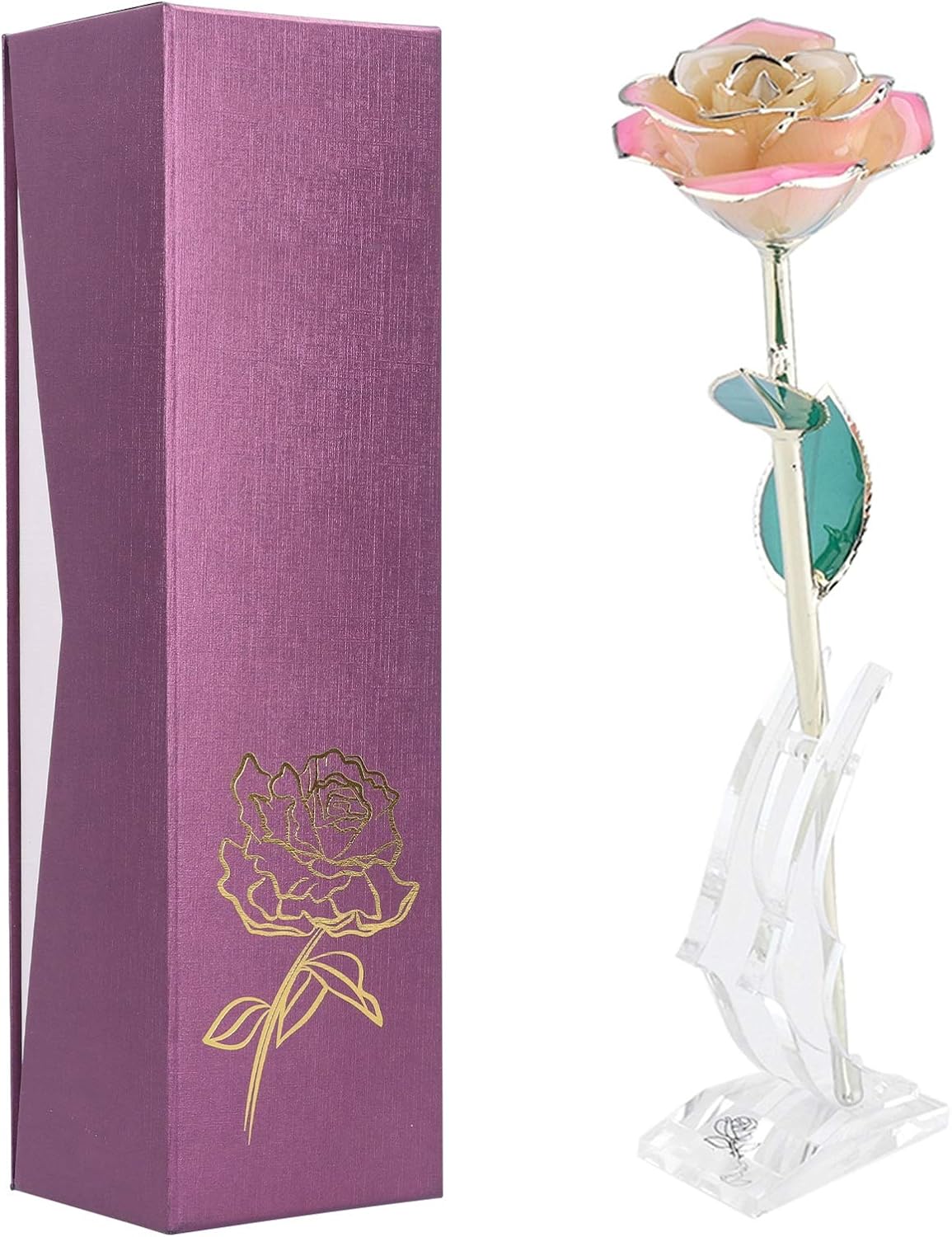 Ejoyous Mothers Day Rose Gift for Mom, 24K Gold Dipped White Rose Forever Preserved Rose Flower with Crystal Stand for Valentine's Day, Christmas, Birthday, Anniversary